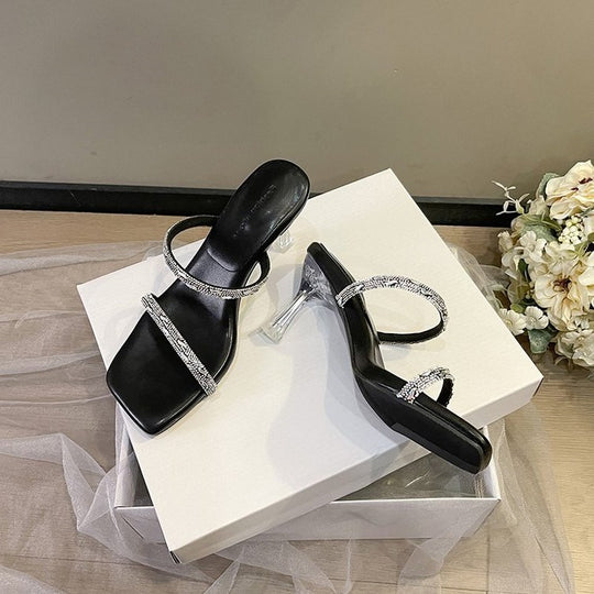 Damen Elegante Riemchen Slipper mit glitzernden Akzenten EB