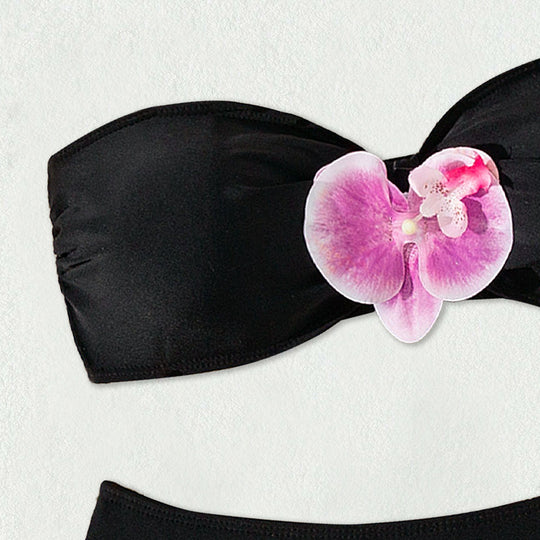 Damen Bandeau-Bikini mit eleganten Orchideen-Akzenten EB