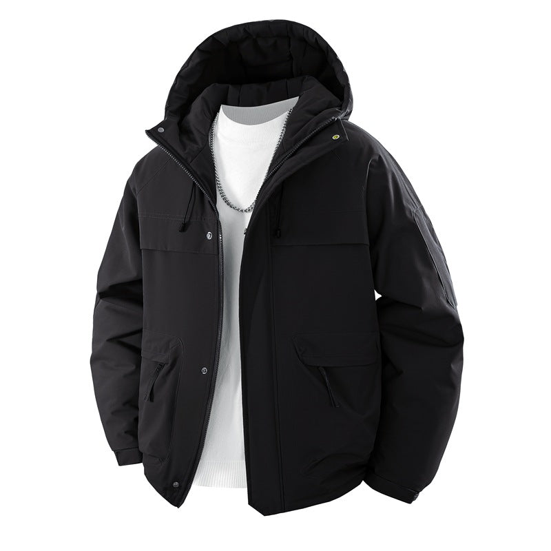 Herren wattierter Kapuzenparka mit hoher Stehkragenlösung, verstellbarem Kordelzug und multifunktionalen Außentaschen EB