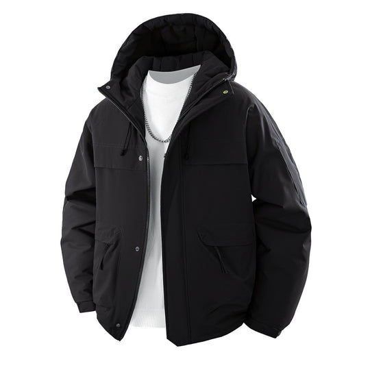 Herren wattierter Kapuzenparka mit hoher Stehkragenlösung, verstellbarem Kordelzug und multifunktionalen Außentaschen EB