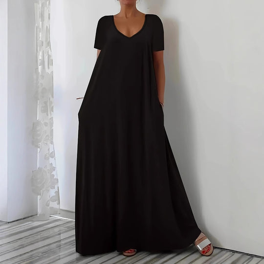 Damen Maxikleid mit U-Ausschnitt und praktischen Taschen EB