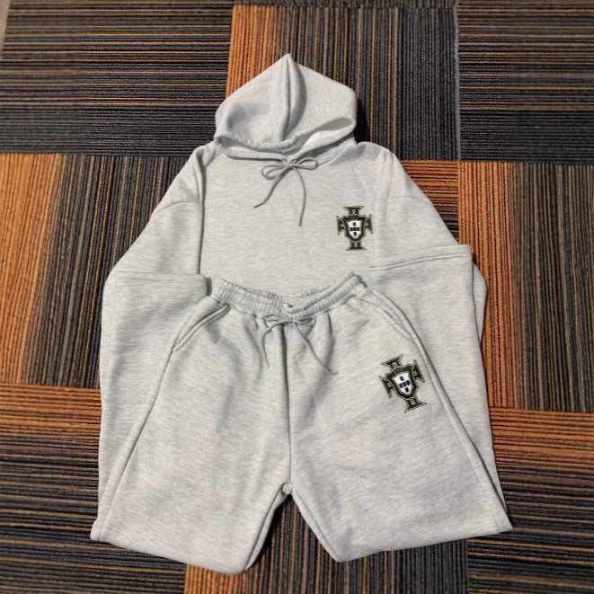 Unisex nan zweiteiliges Lounge-Set aus schwerer Baumwollmischung mit Kapuze und elastischem Bundhose EB