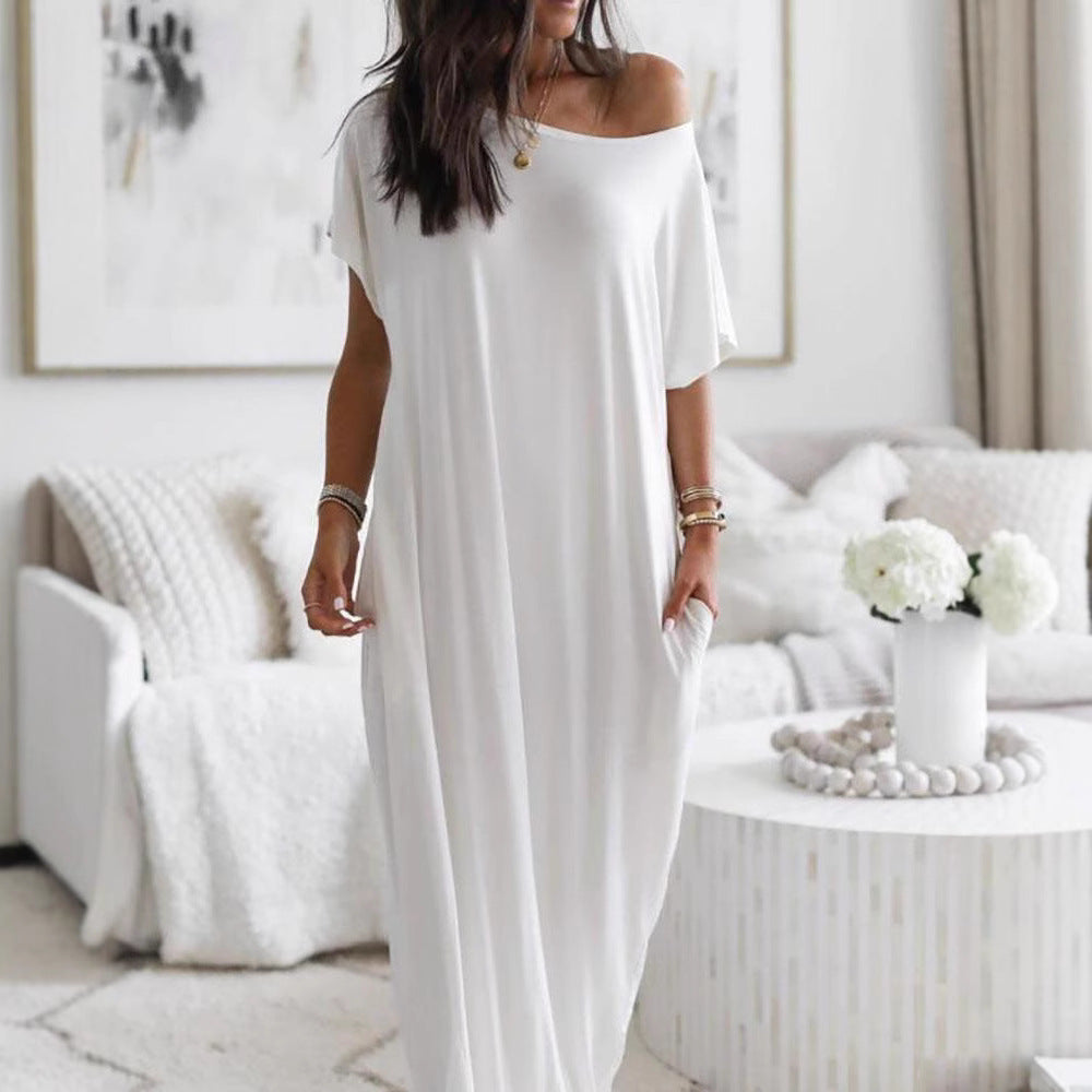 Damen lässiges Maxi-Überkleid mit weitem Schnitt und praktischen Taschen EB