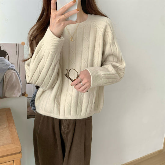 Damen Grob gestrickter Sweater mit Rundhalsausschnitt und lässiger Passform EB