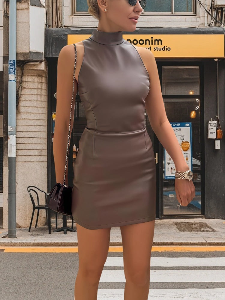 Damen Figurbetontes Nacken-Kleid im minimalistischen Look EB