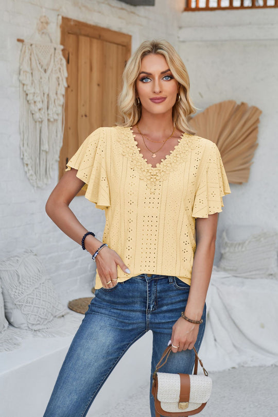 Damen Spitzenshirt mit Volants EB
