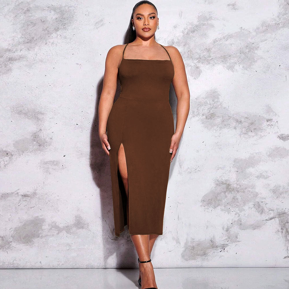 Damen schickes Maxikleid mit Spaghetti-Trägern und seitlichem Schlitz EB