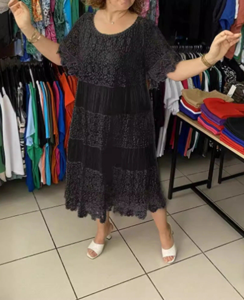 Damen Maxikleid mit luftiger Spitze und elegantem Rüschensaum Heidi-Mode