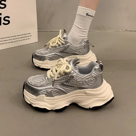 Damen Sportliche Chunky Sneakers mit atmungsaktiver Oberfläche und dämpfender Sohle EB