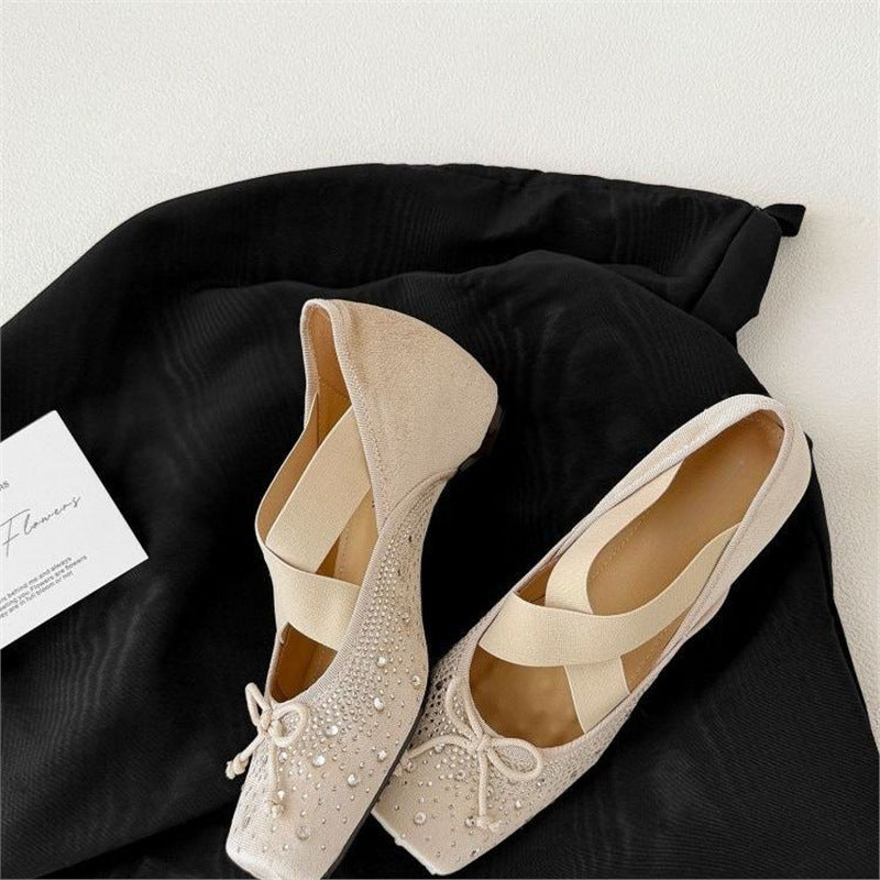 Damen Elegante Ballerina mit Strassverzierungen EB