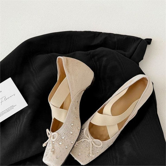 Damen Elegante Ballerina mit Strassverzierungen EB