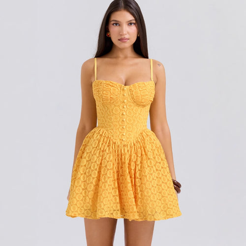 Damen Sommerliches Bustierkleid mit verspieltem Volant und raffinierten Knopfdetails EB