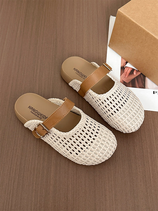 Damen Clogs mit geflochtenem Obermaterial und verstellbarem Riemen EB