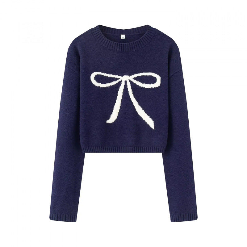 Damen Cropped Pullover mit verspieltem Schleifenmotiv EB