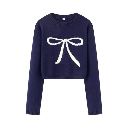 Damen Cropped Pullover mit verspieltem Schleifenmotiv EB