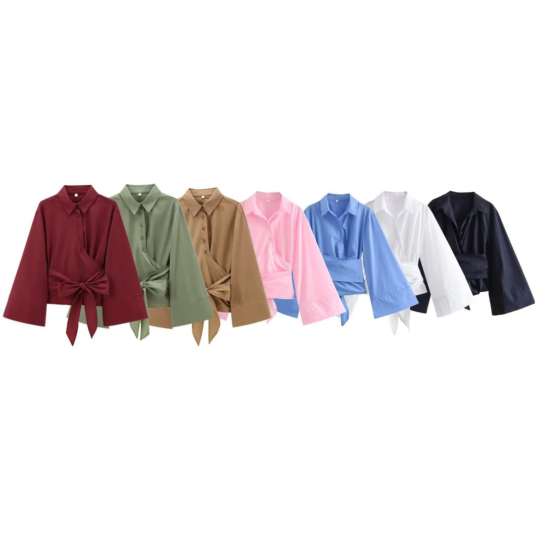 Damen Elegante Bluse mit weitem Ärmel und taillierter Schluppe EB