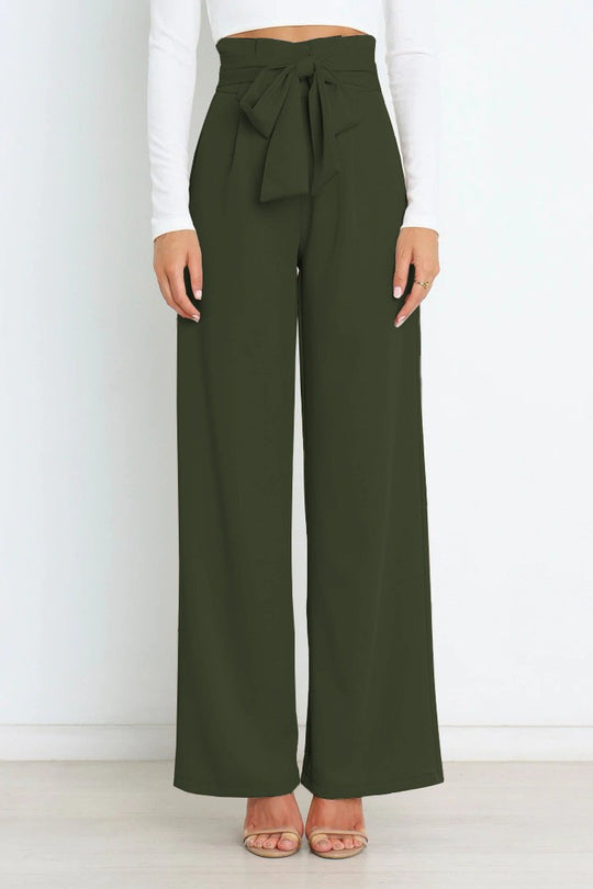 Damen Weitgeschnittene Hose mit dekorativem Bindegürtel EB