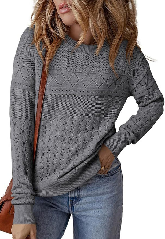 Damen Strickpullover mit strukturiertem Muster und Rundhalsausschnitt EB