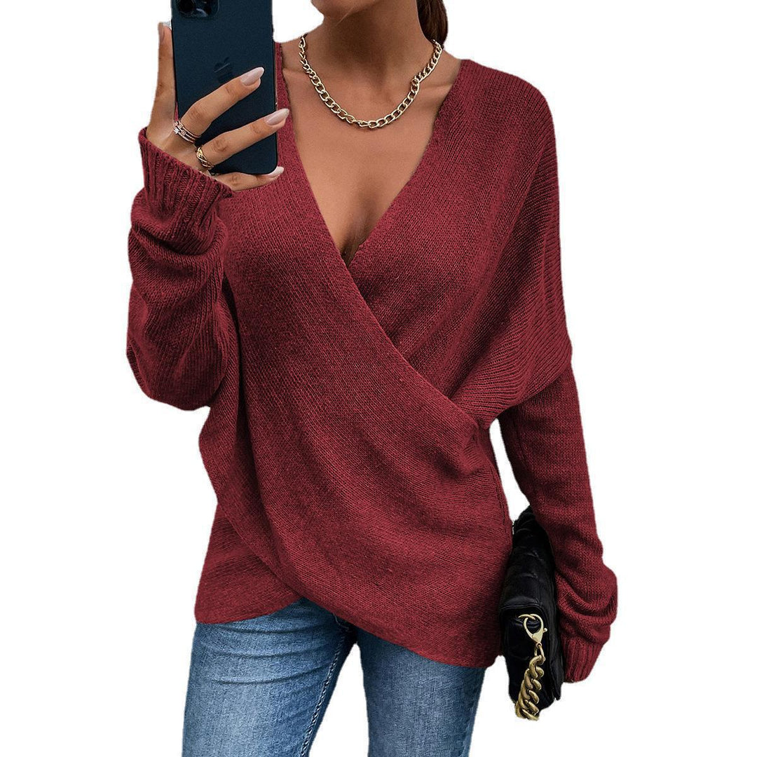 Damen Oversize Strickpullover mit V-Ausschnitt und lässigem Look EB