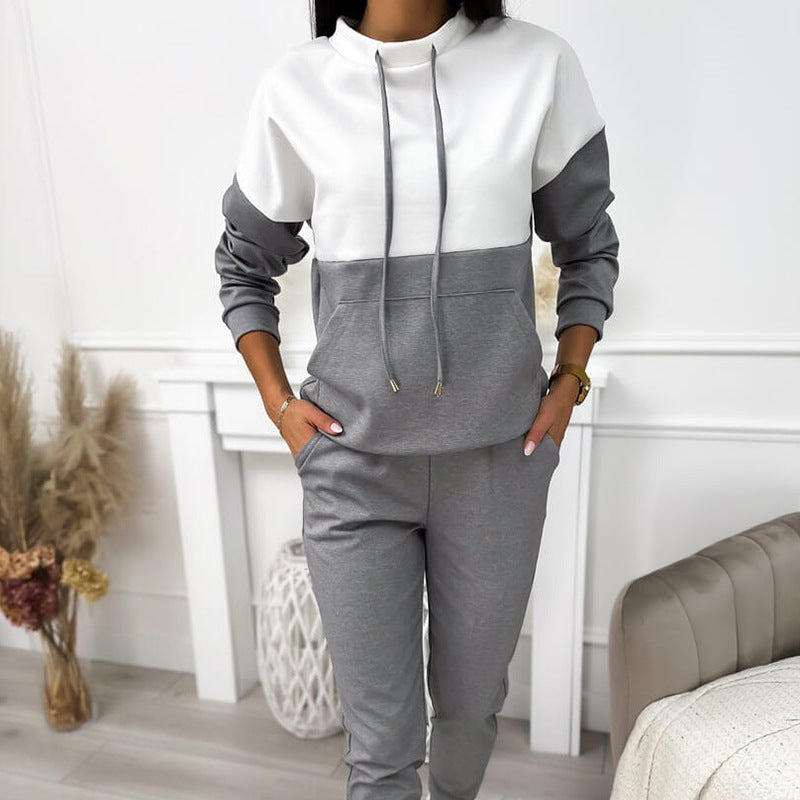 Damen Zweiteiliges Loungewear‑Set mit Stehkragen, Kängurutasche und schmaler Jogginghose EB