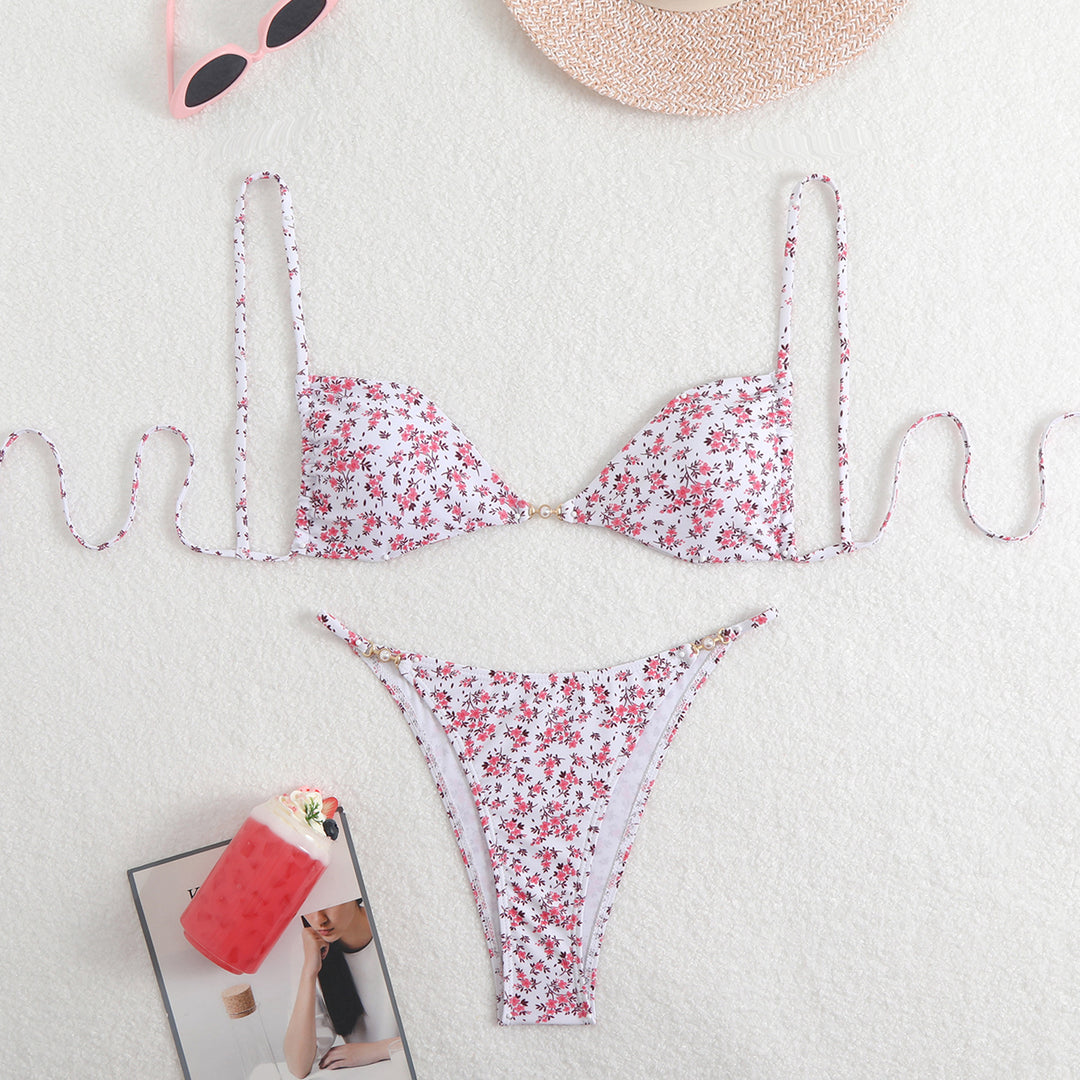 Damen Triangel-Bikini mit verstellbaren Trägern und elegantem Blumendruck EB