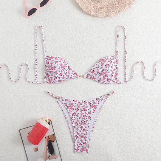 Damen Triangel-Bikini mit verstellbaren Trägern und elegantem Blumendruck EB