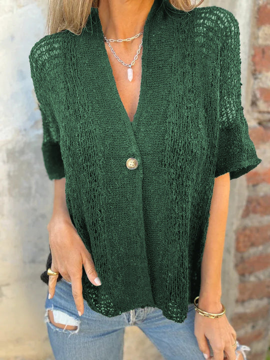 Damen luftige Strickjacke mit strukturiertem Lochmuster EB