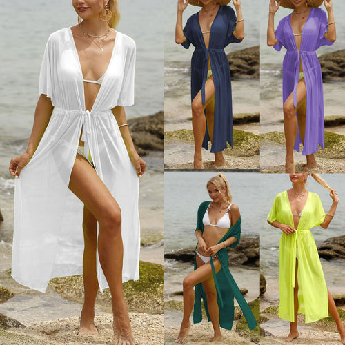 Damen transparenter Strandüberwurf mit seitlichem Knoten EB