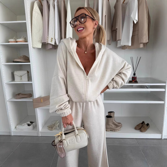 Damen eleganter Fleece-Jumpsuit mit hohem Kragen und durchgehendem Reißverschluss EB