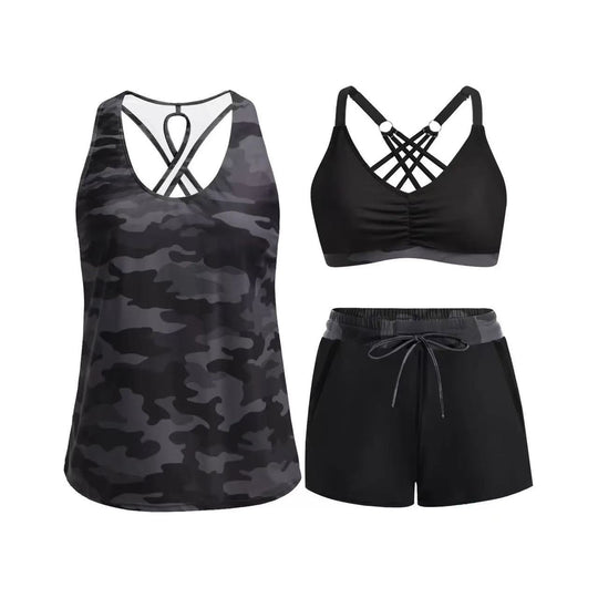Damen Sport-Badeanzug-Set mit modischem Racerback und Shorts EB