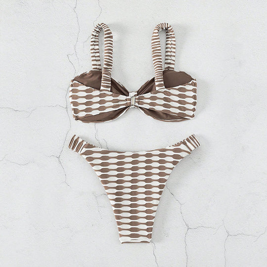 Damen Bandeau-Bikini mit einzigartigem Muster und verstellbaren Trägern EB