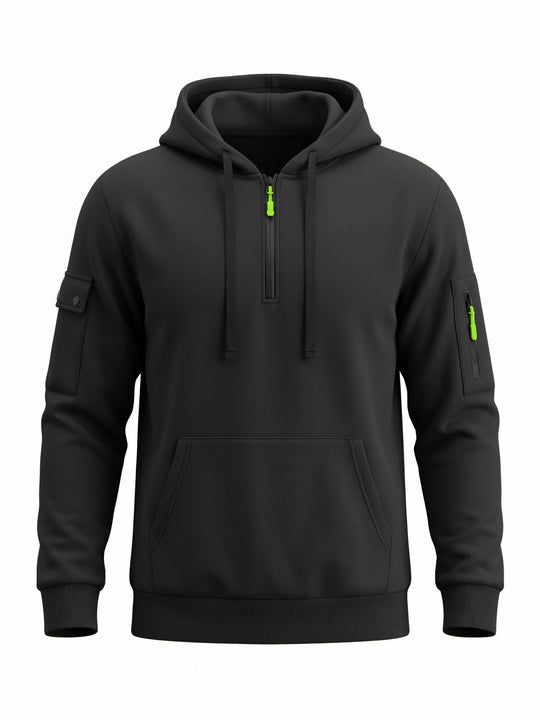 Herren Kapuzenpullover mit halbem Reißverschluss und Utility-Ärmeltasche EB