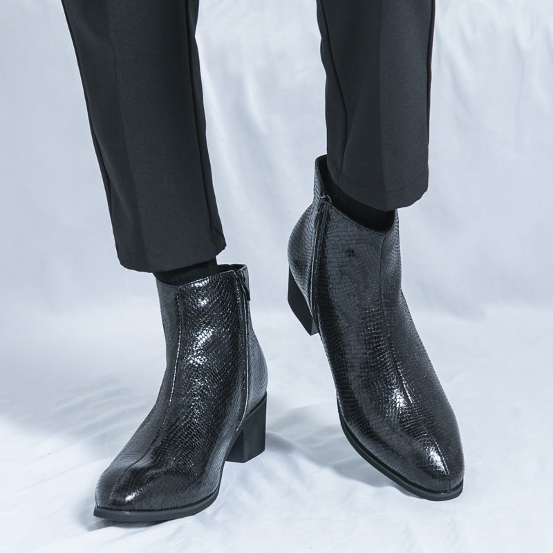 Damen Modische Ankle Boots mit schickem Schlangenleder-Design EB