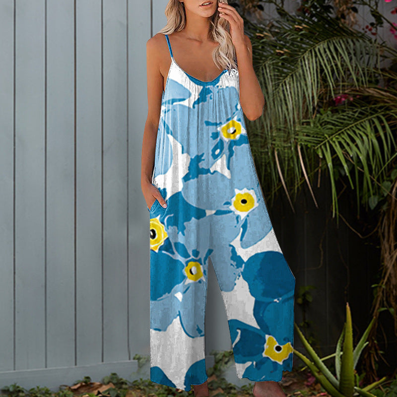 Damen Sommerlicher Overall mit floralem Design und praktischen Taschen EB