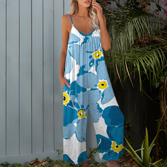 Damen Sommerlicher Overall mit floralem Design und praktischen Taschen EB