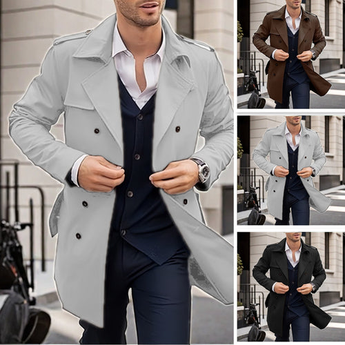 Herren Doppelt-knopf Trenchcoat mit praktischen Taschen EB