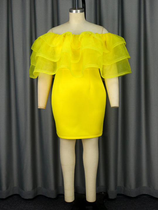Damen Off-Shoulder-Kleid mit voluminösem Tüllvolant EB