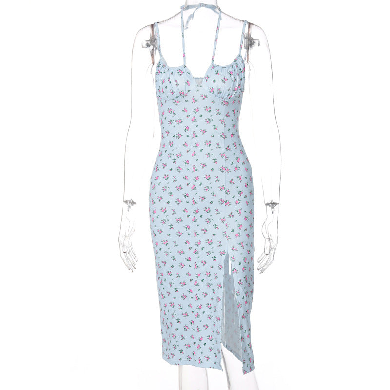 Damen Midi-Kleid mit floralem Muster und raffiniertem Schlitz EB