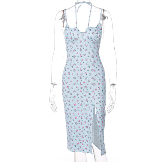 Damen Midi-Kleid mit floralem Muster und raffiniertem Schlitz EB