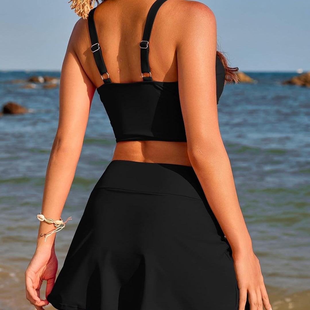 Damen Sportliches Bikini-Set mit modischem Wickeltop und schickem Rock EB