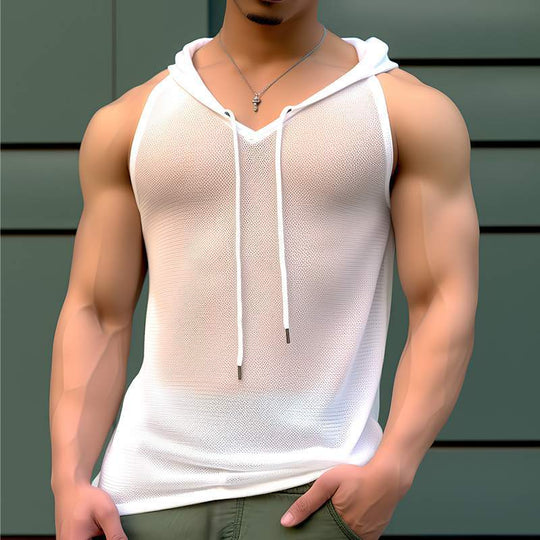 Herren Atmungsaktives Sport-Tanktop mit Kapuze und praktischer Schnürung EB