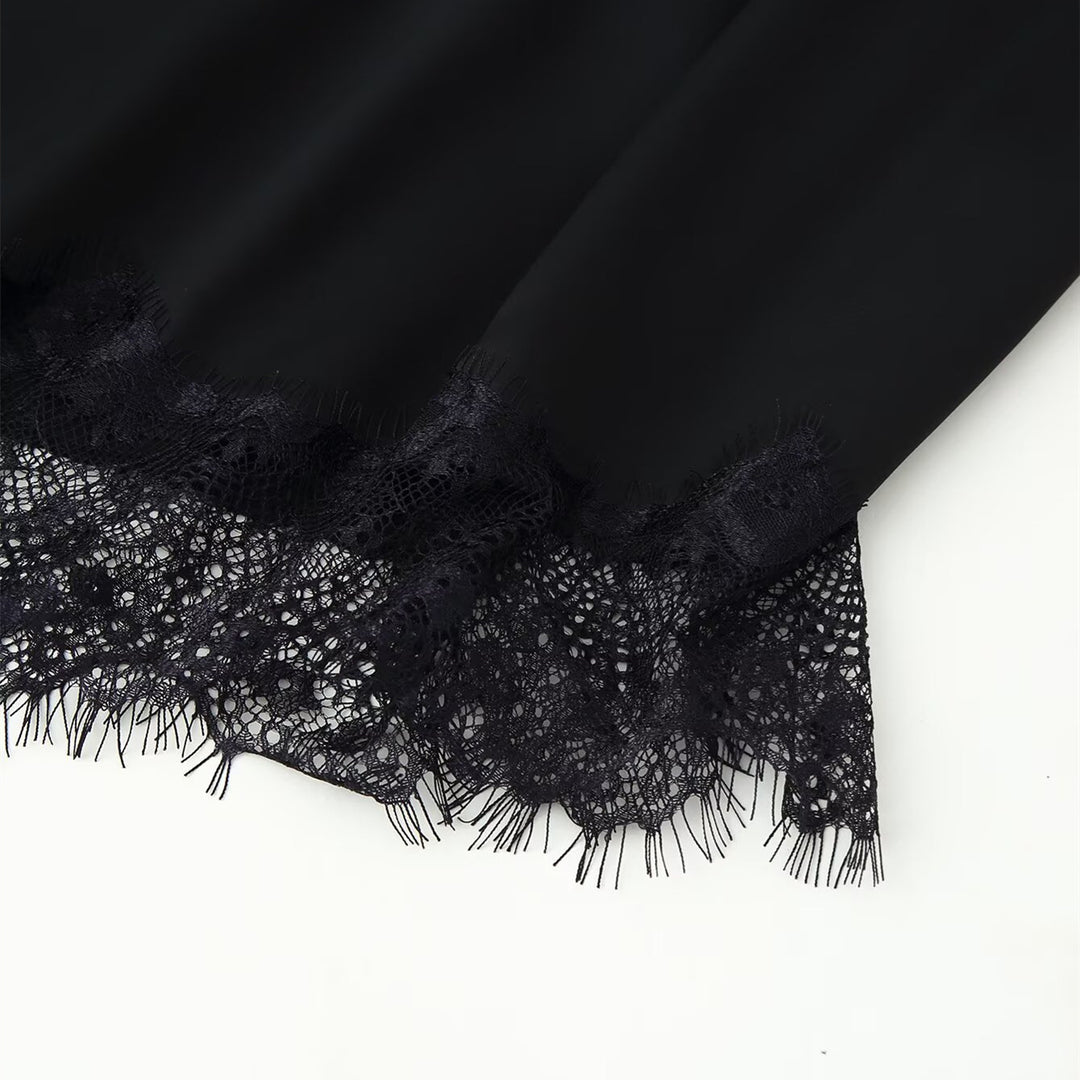 Damen elegantes Oberteil mit auffälligem Spitzenabschluss EB