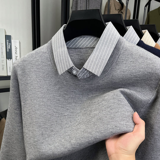 Damen Strickpullover mit integriertem Hemdkragen EB