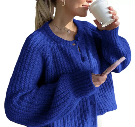 Damen Oversize Mohair-Effekt Strickjacke mit Rippenstruktur und Rundhalsausschnitt EB
