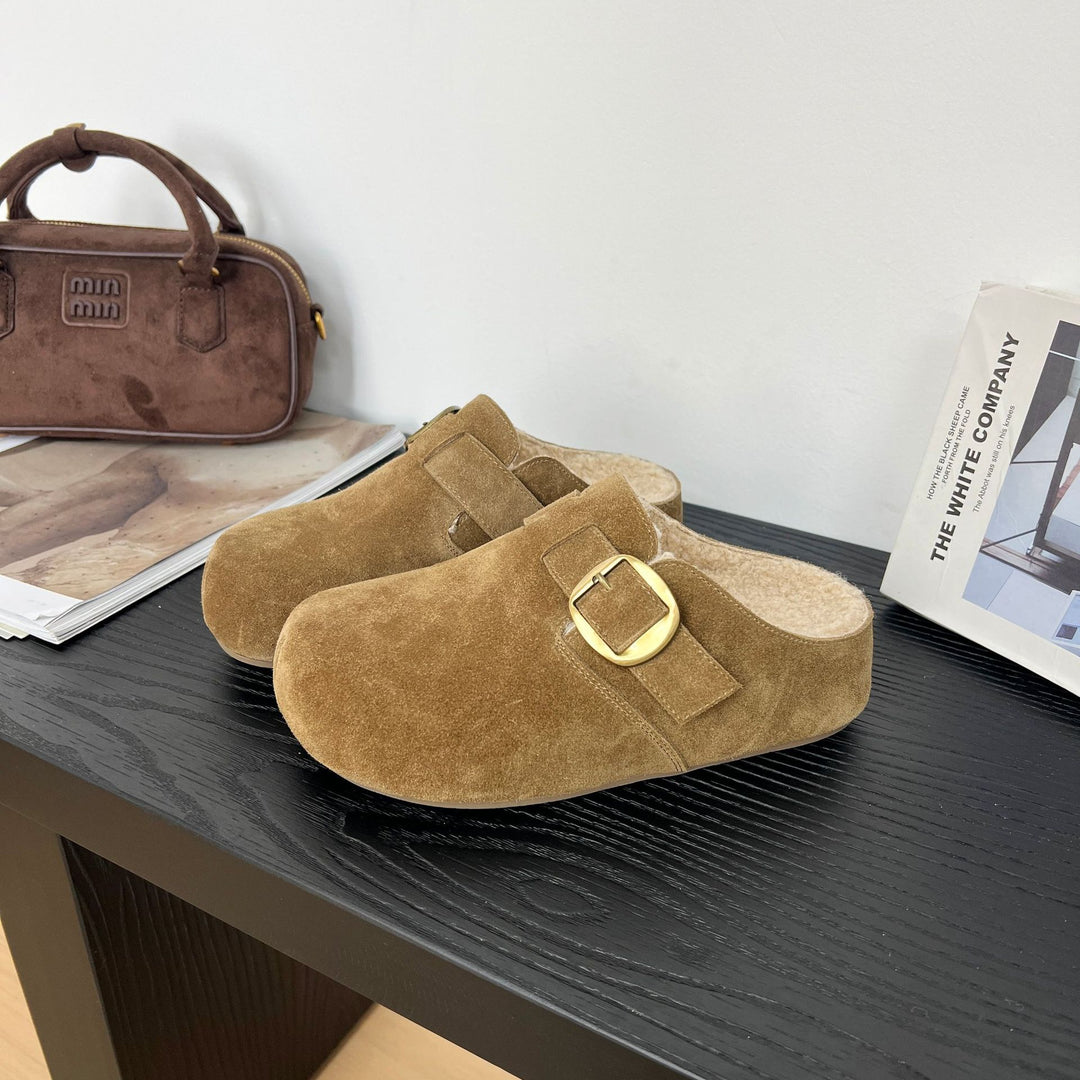 Damen Gepolsterte Wildleder-Clogs mit praktischer Schnallenverzierung EB