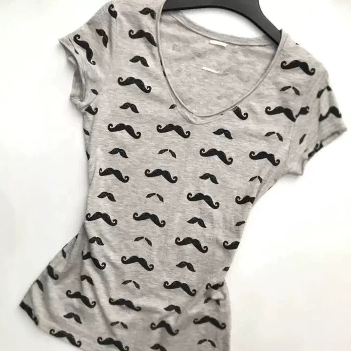 Damen T-Shirt mit kreativem Schnurrbart-Design EB