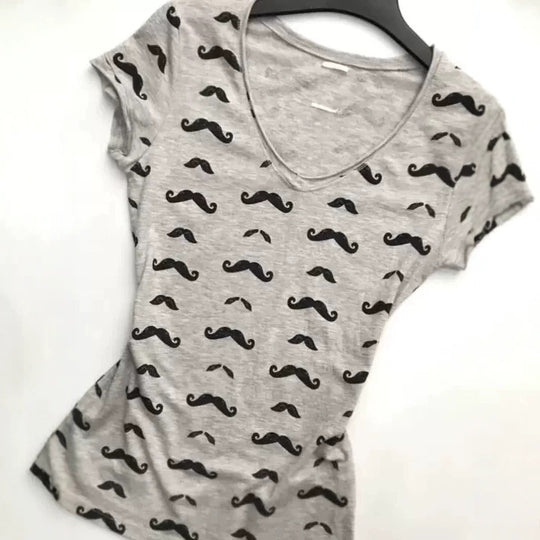 Damen T-Shirt mit kreativem Schnurrbart-Design EB