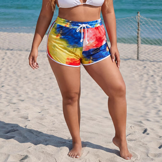 Damen sportliche Badeshorts mit buntem Batikmuster EB