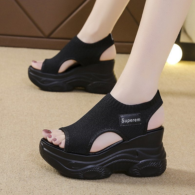 Damen nan Plateau-Sandalen mit elastischem Strickschaft und sportlicher Profilsohle EB