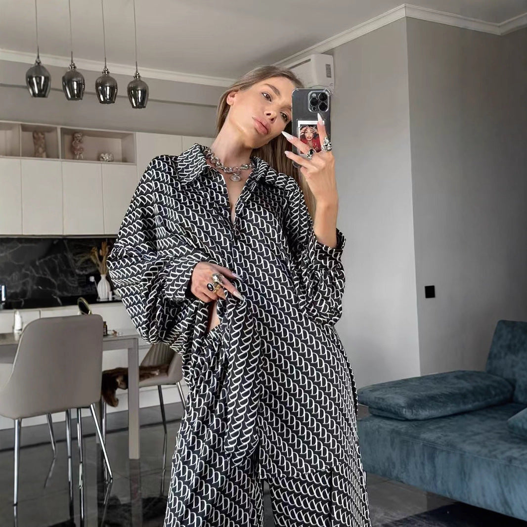 Damen Blusenset mit modernem geometrischem Muster und lässigem Schnitt EB